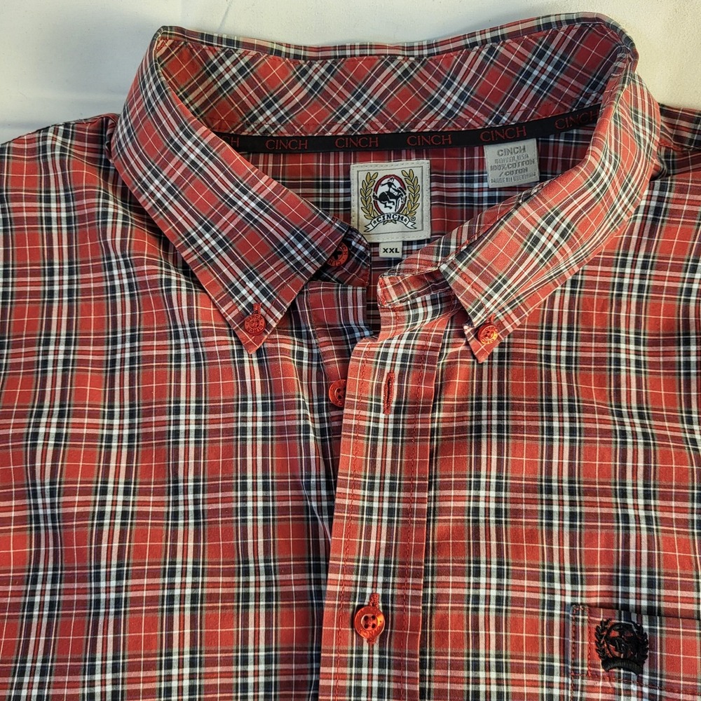 Cinch Mens XXL Red/Navy Plaid Western Shirt  100% Cotton Long Sleeve Button Down